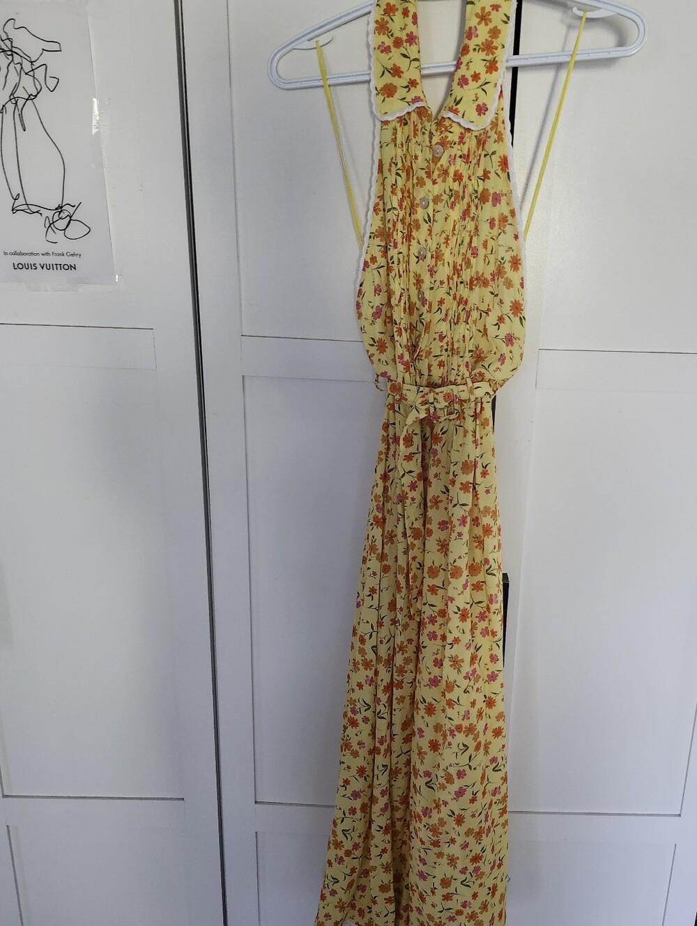 FREE PEOPLE Yellow Floral Halter Maxi Dress Sz S